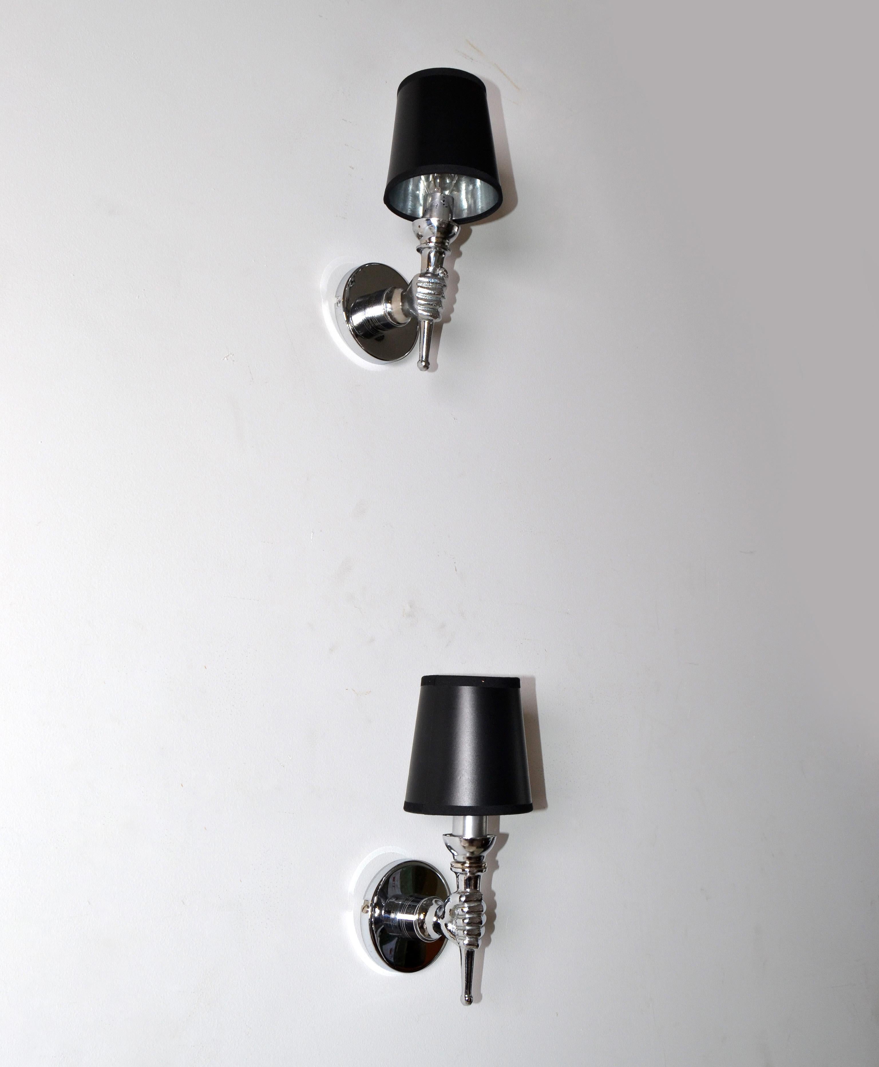 André Arbus style  Nickel-Plated Hand Sconces Wall Lights French , Two Pairs For Sale 3