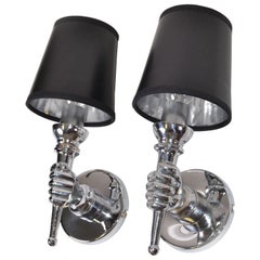 André Arbus style  Nickel-Plated Hand Sconces Wall Lights French , Two Pairs