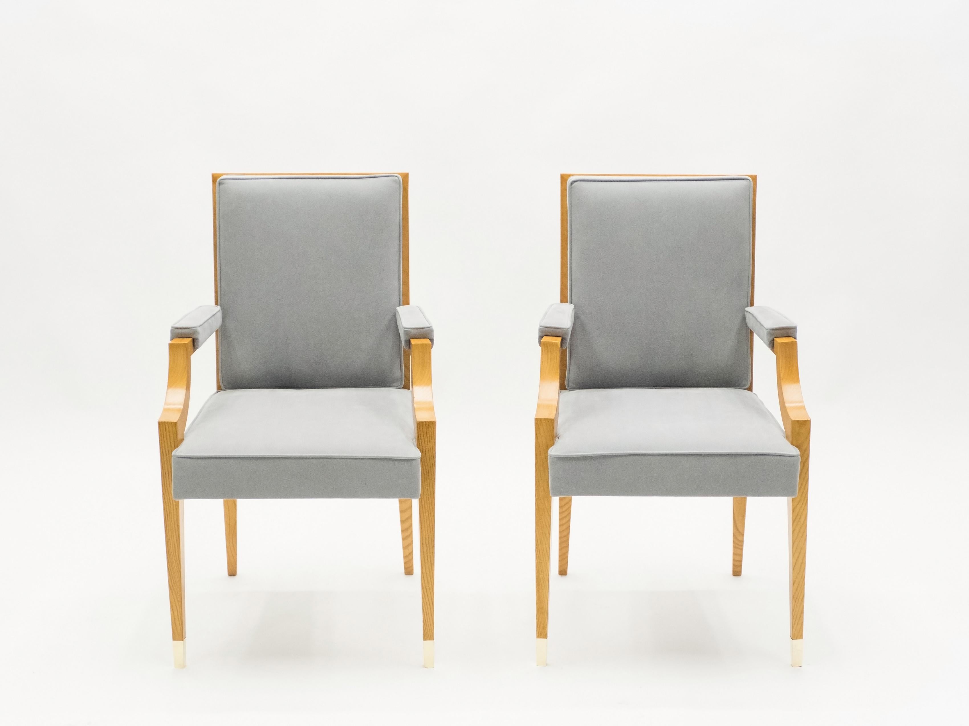 These elegant André Arbus armchairs are sure to add an element of French neoclassicism chic to any room in your home. They were designed and produced by André Arbus for the headquarters of the Compagnie Générale Transatlantique in the late 1940s.
