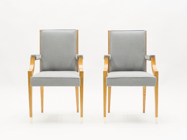 French André Arbus Pair of Ash Wood Neoclassical Armchairs, 1940s For Sale