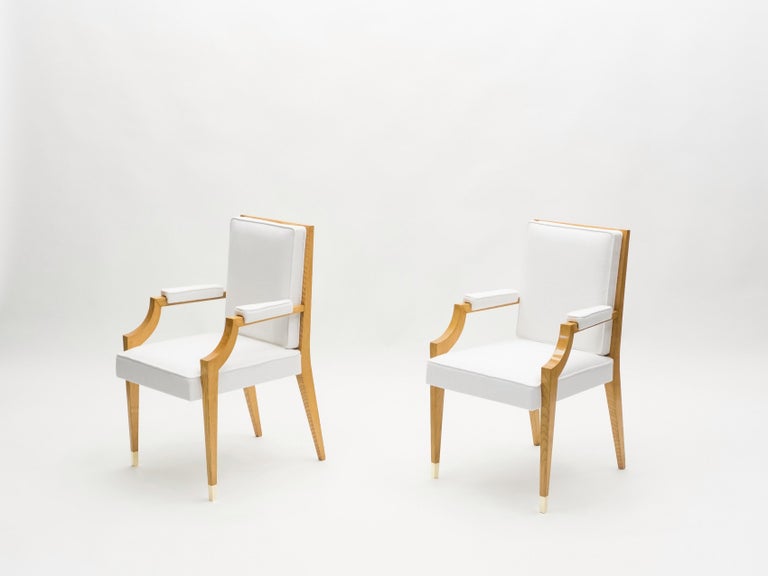 Mid-20th Century André Arbus Pair of Ash Wood Neoclassical Armchairs, 1940s For Sale