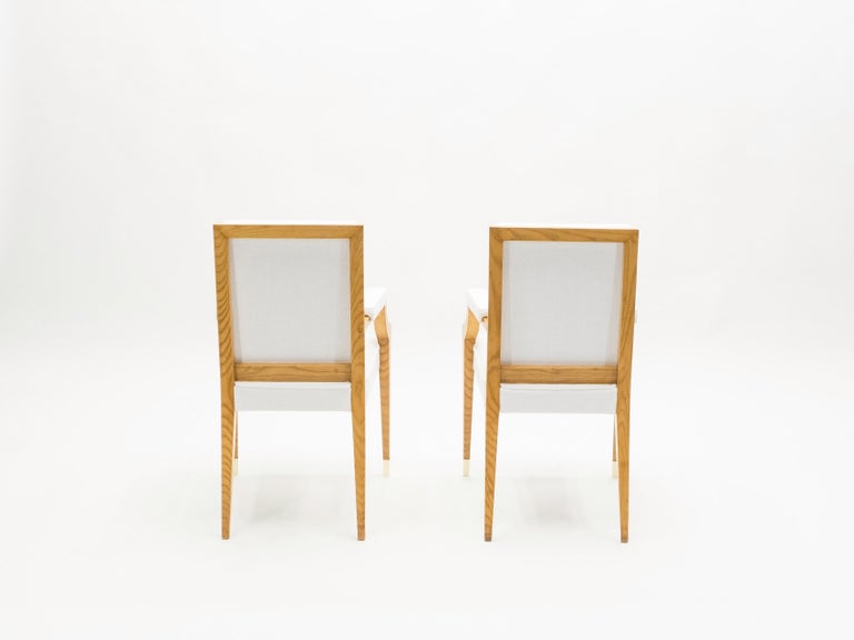 André Arbus Pair of Ash Wood Neoclassical Armchairs, 1940s For Sale 2