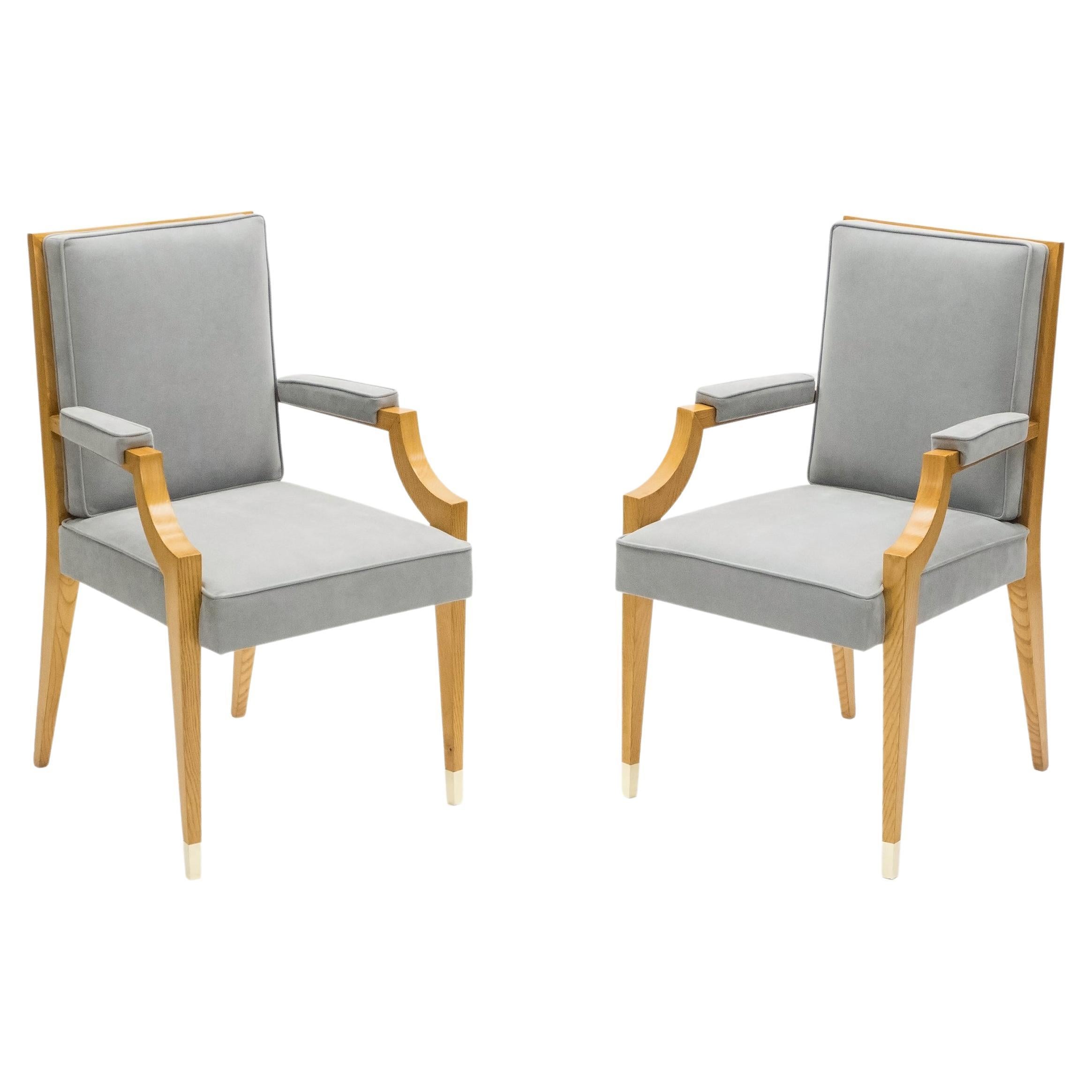André Arbus Pair of Ash Wood Neoclassical Armchairs, 1940s