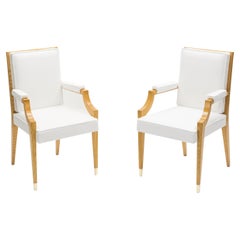 André Arbus Pair of Ash Wood Neoclassical Armchairs, 1940s