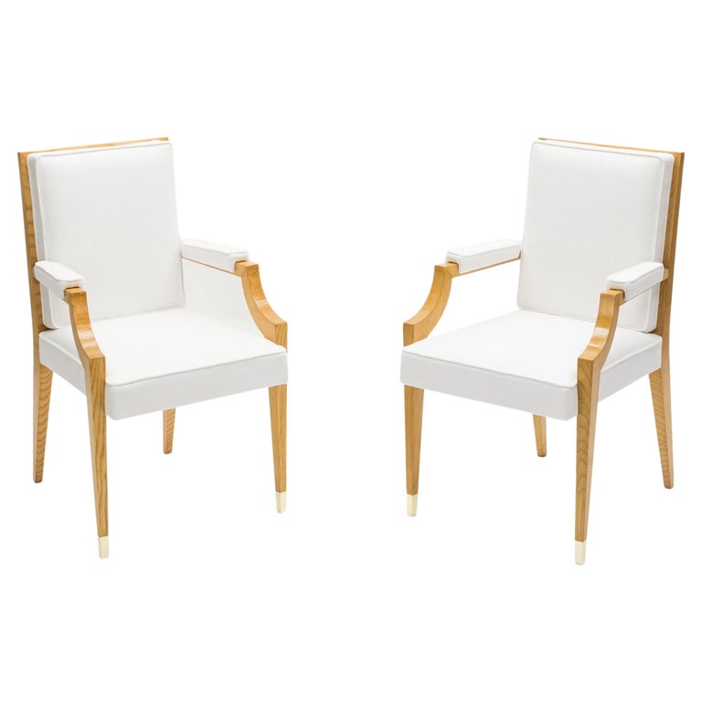 André Arbus Pair of Ash Wood Neoclassical Armchairs, 1940s For Sale
