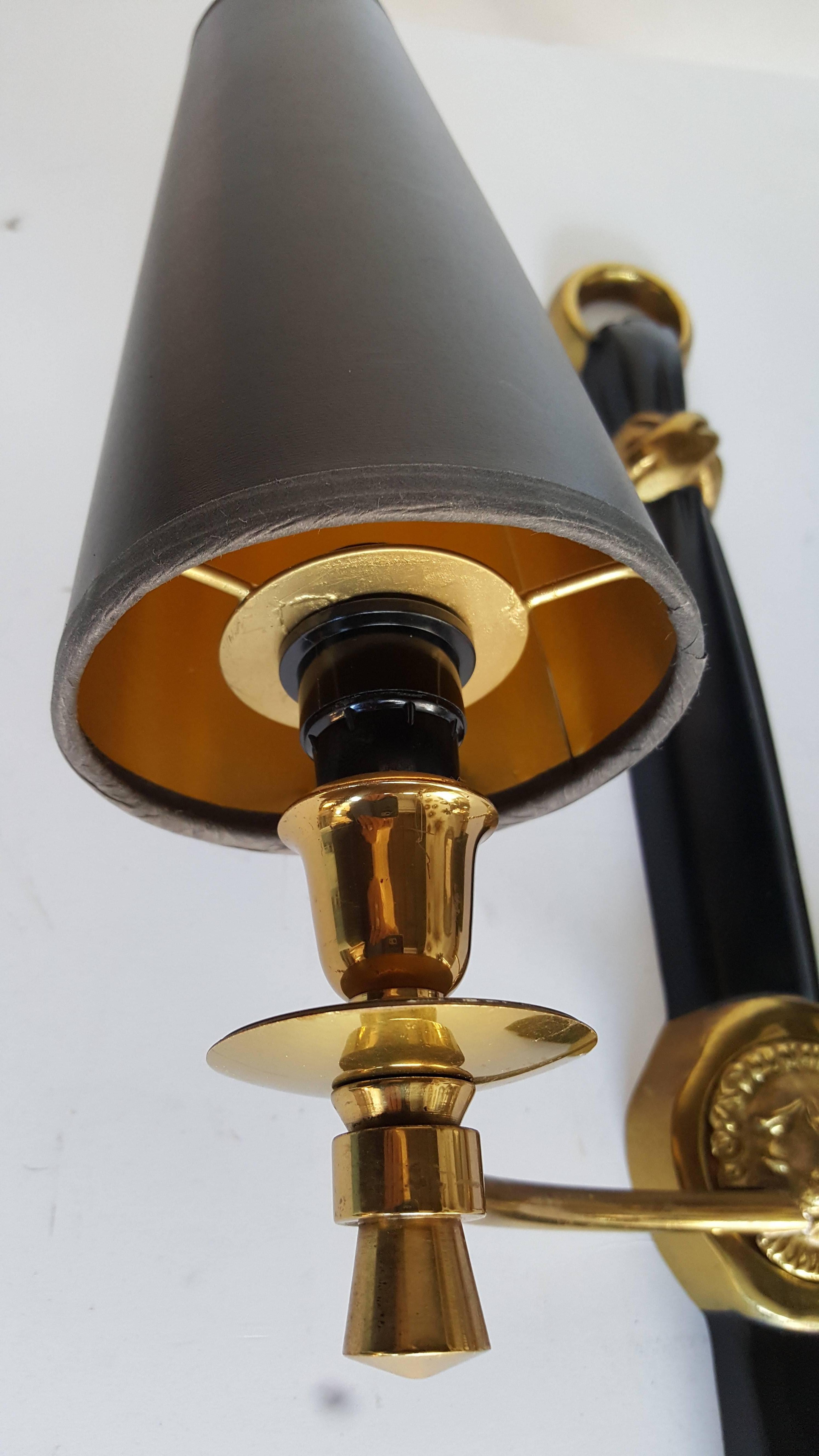Andre Arbus Pair of Brass & Bronze Sconces, Wall Lights, 3 Pairs Available In Good Condition For Sale In Miami, FL
