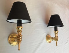 Andre Arbus Pair of Bronze Neoclassical Sconces, France 1950