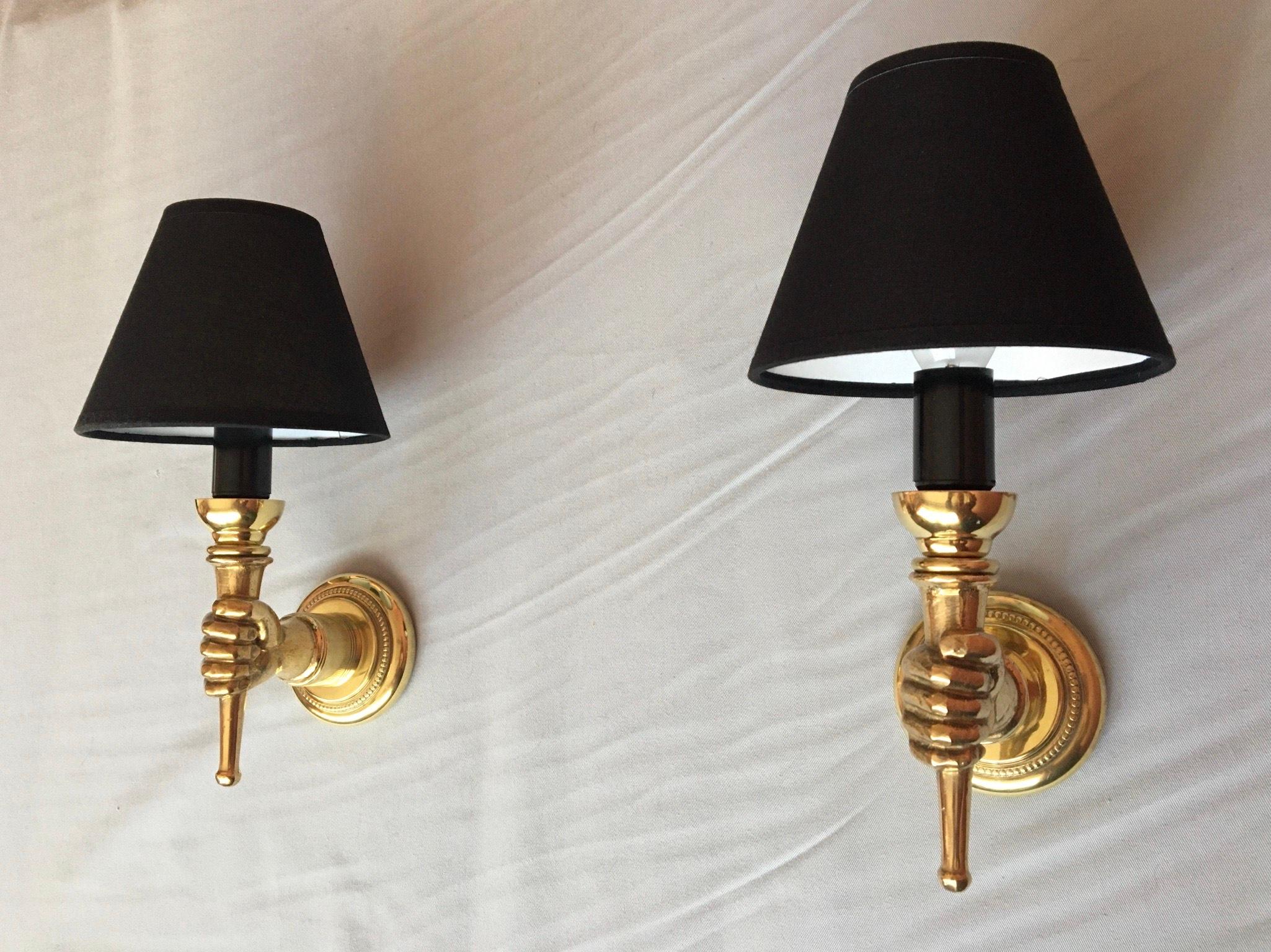 French Andre Arbus Pair of Bronze Neoclassical Sconces, France 1950