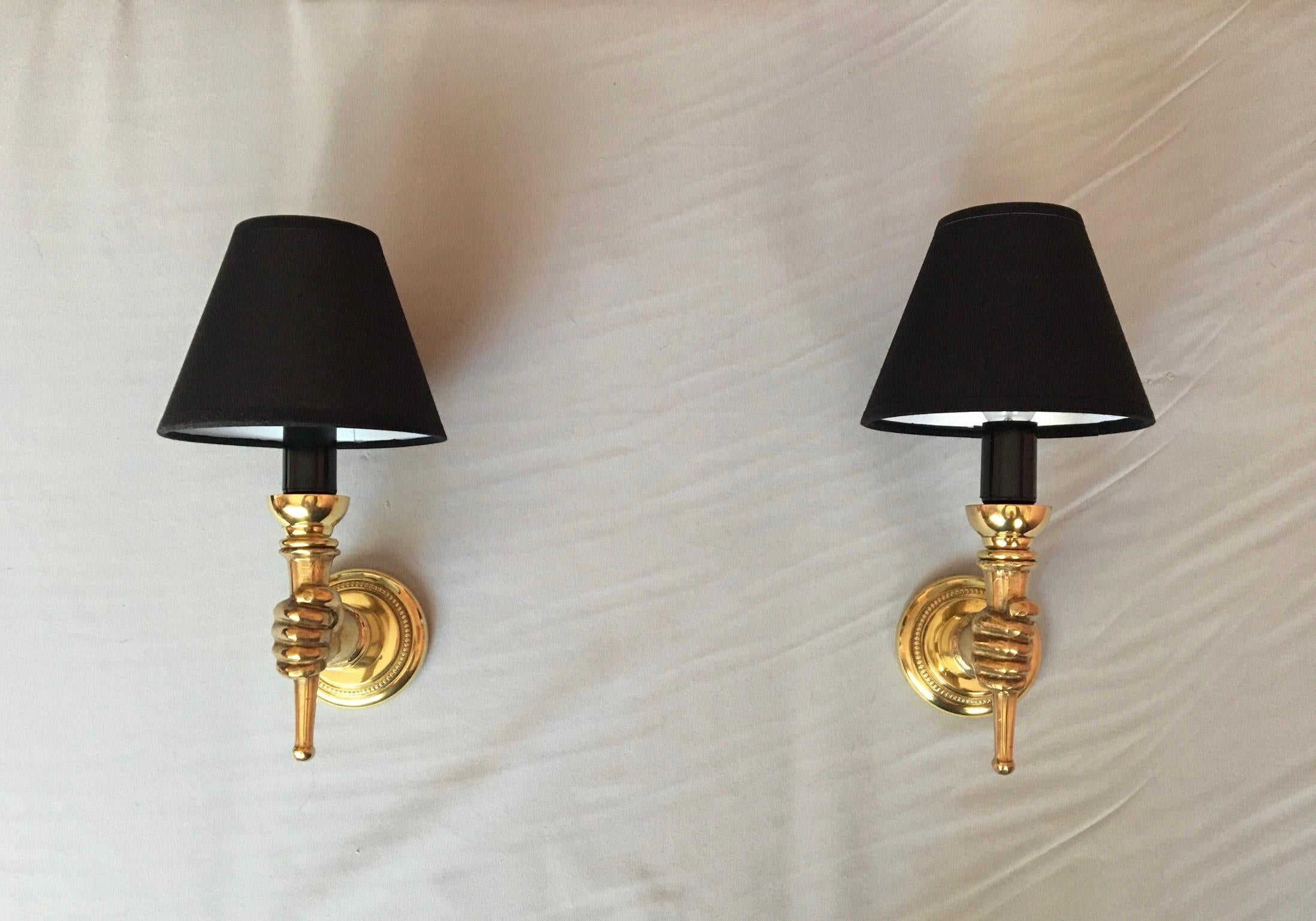 Andre Arbus Pair of Bronze Neoclassical Sconces, France 1950 In Good Condition In Paris, FR