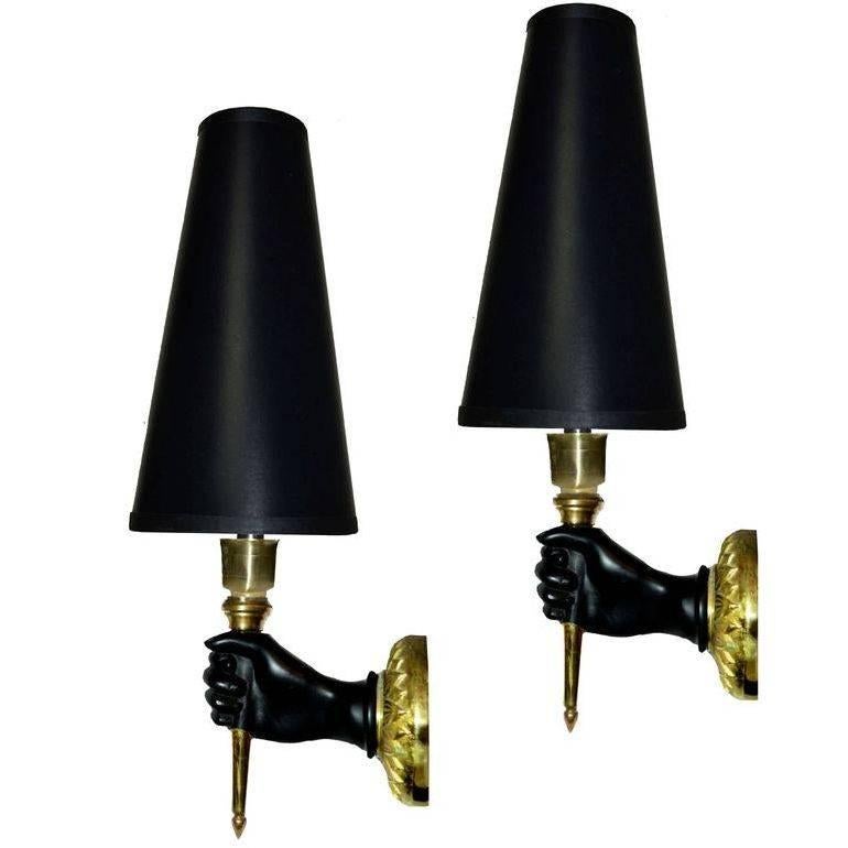 Andre Arbus Pair of Bronze Sconces , 4 Pairs Available, Priced by Pair