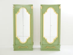 André Arbus pair of celadon green lacquered wardrobes gilt brass 1930