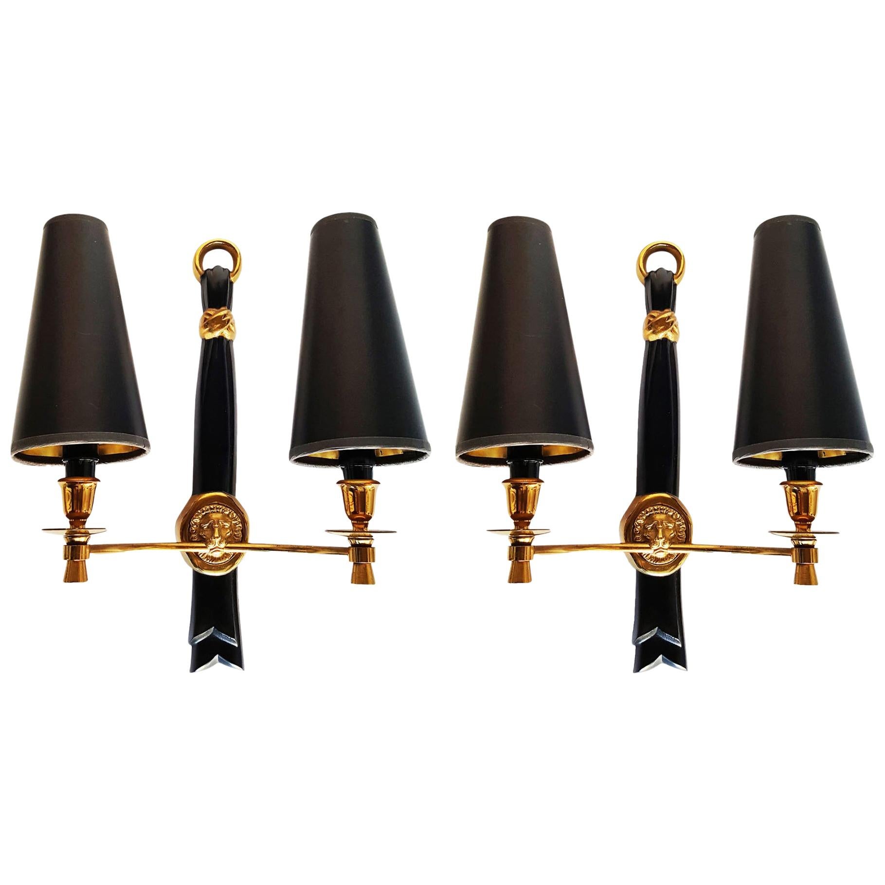 Andre Arbus Pair of Brass & Bronze Sconces, Wall Lights, 2 Pairs Available For Sale