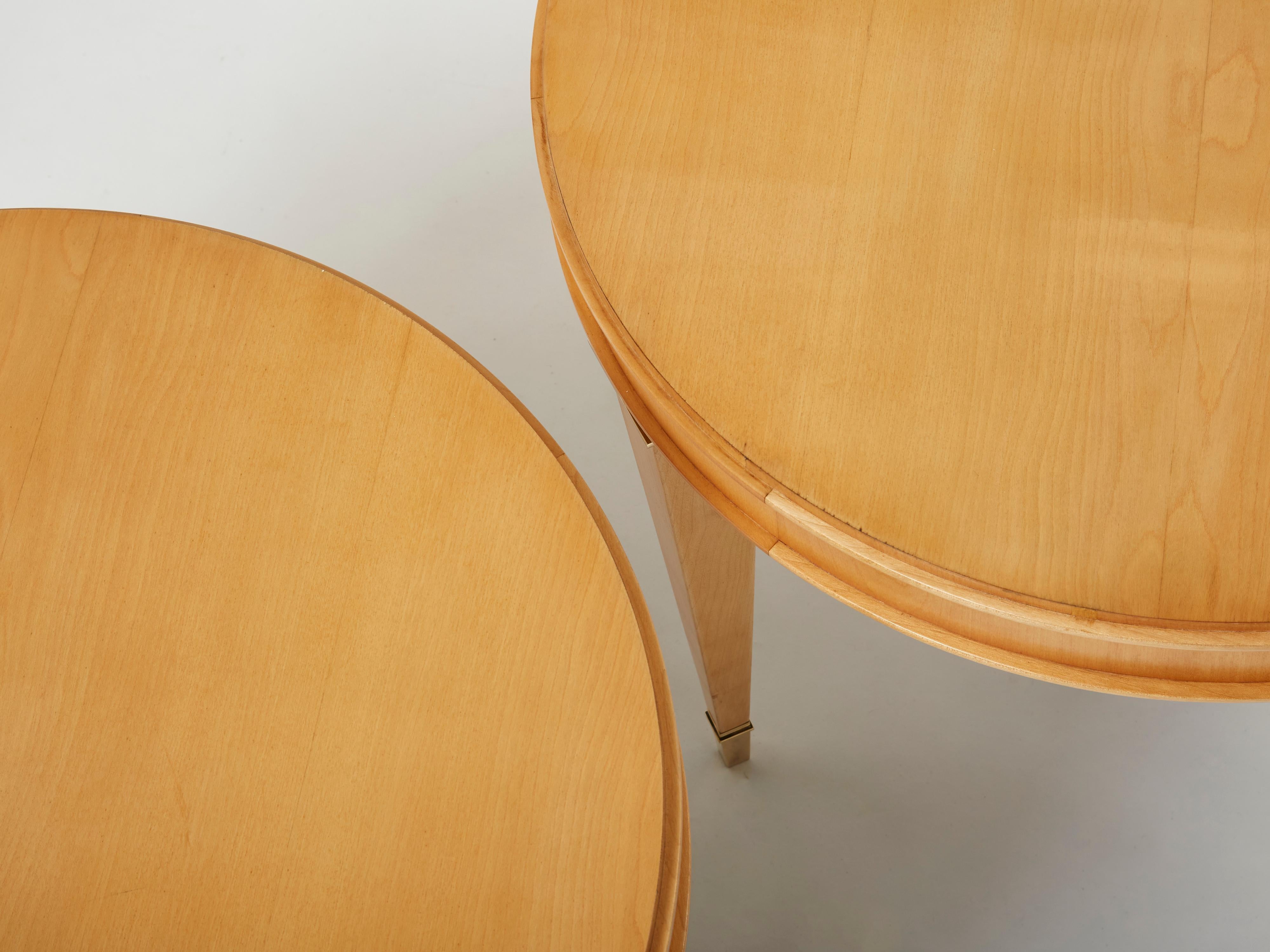 Mid-20th Century André Arbus Pair of Sycamore Brass Neoclassical Gueridon Tables 1940s For Sale