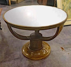 André Arbus, rare art deco walnut gueridon, mirror top, 1938