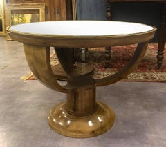 André Arbus, rare art deco walnut gueridon, mirror top, 1938