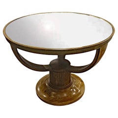 André Arbus, rare Gueridon art déco en noyer, dessus de miroir, 1938
