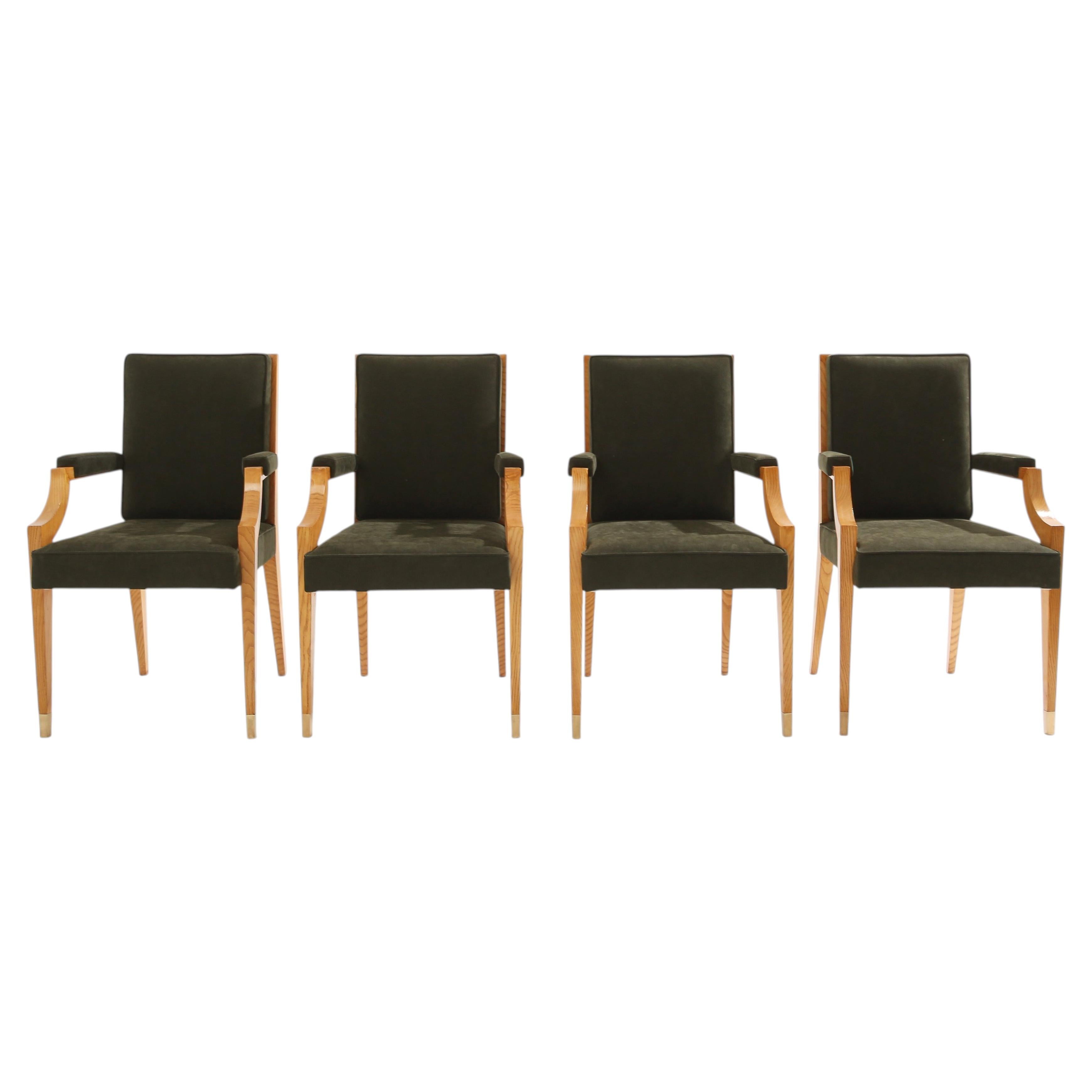 André Arbus set of four ash wood neoclassical armchairs 1940s