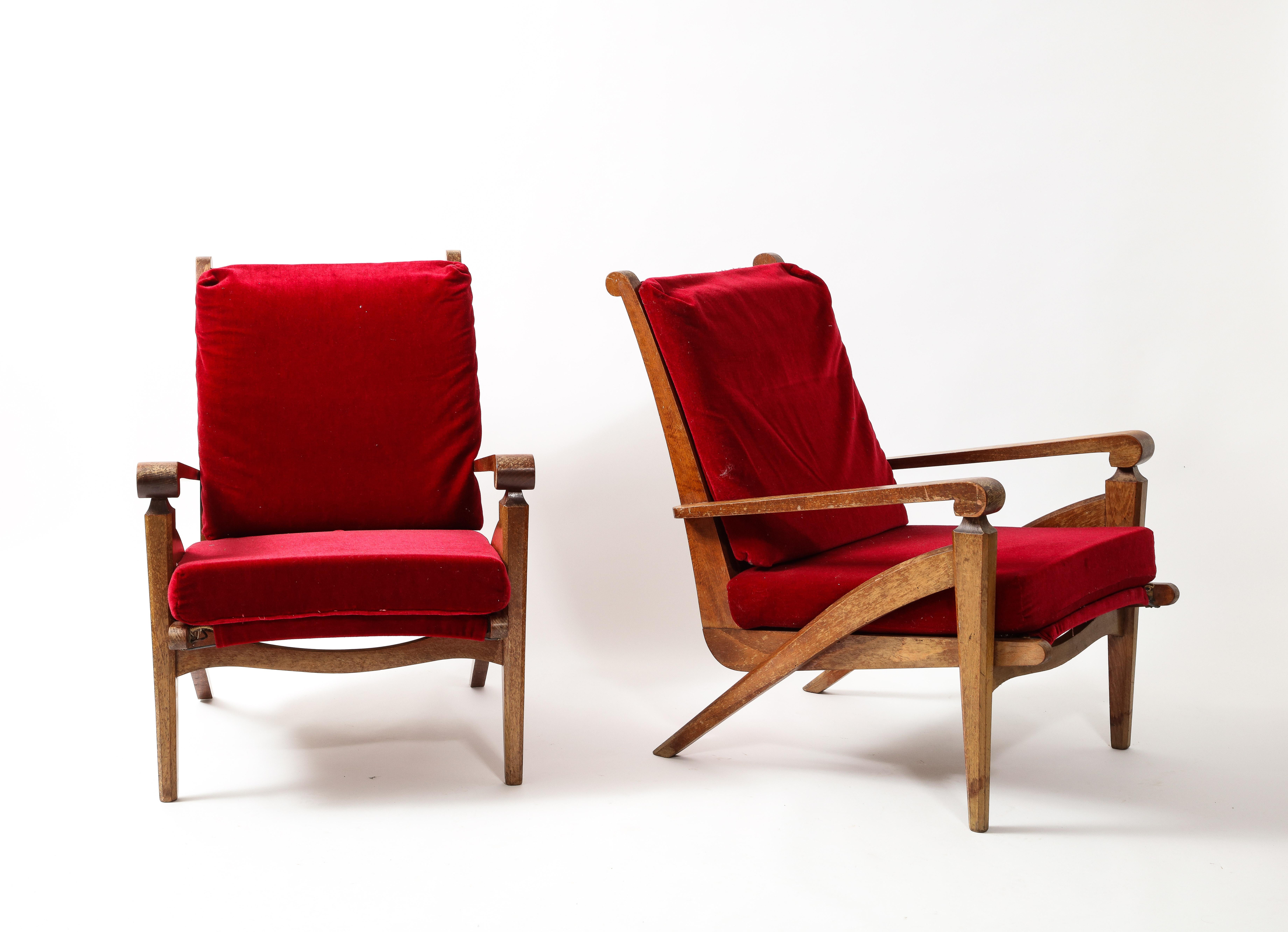 André Arbus Style Pair of Walnut Armchairs, France 1950's For Sale 3