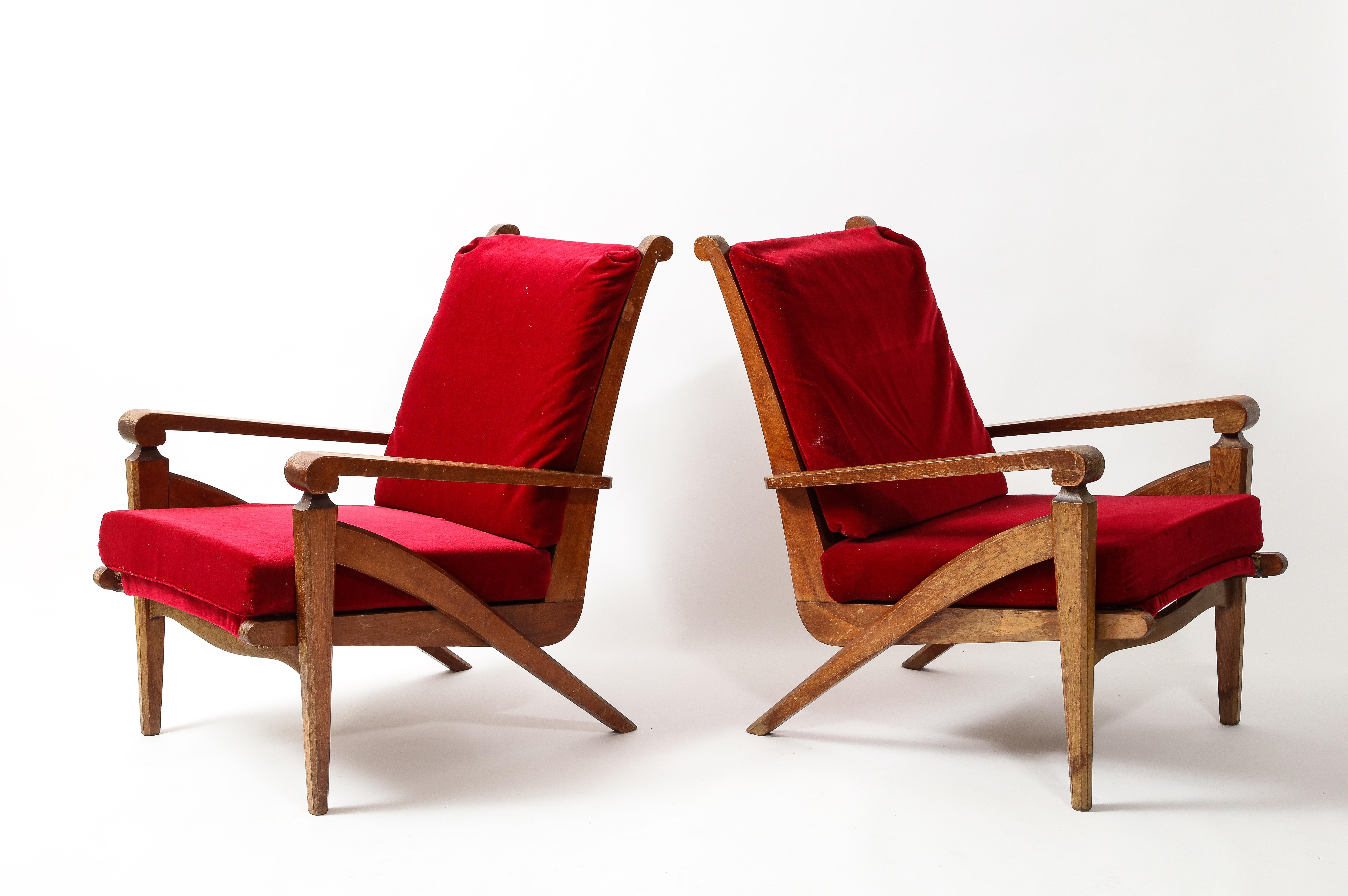 French André Arbus Style Pair of Walnut Armchairs, France 1950's For Sale