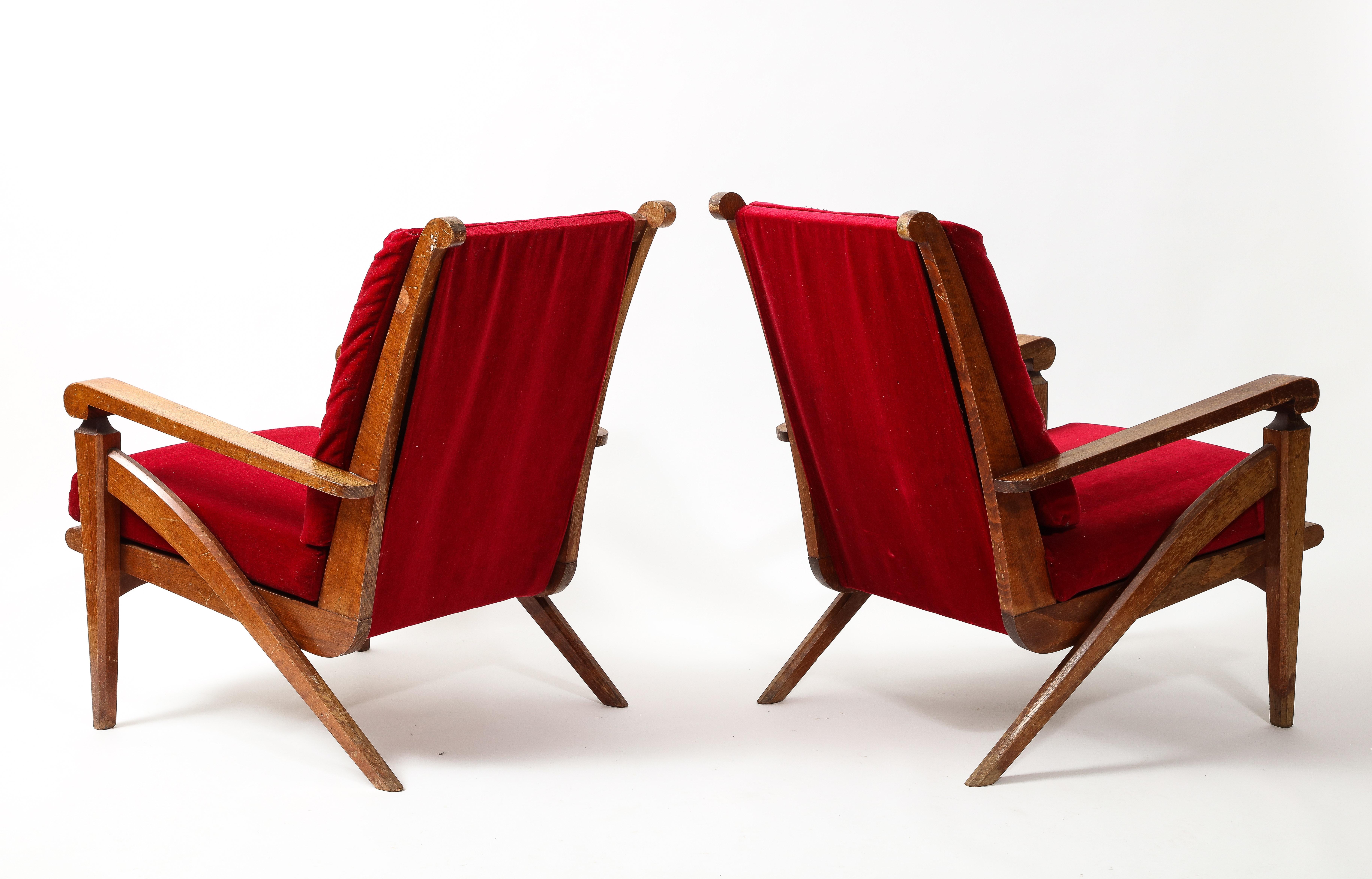 André Arbus Style Pair of Walnut Armchairs, France 1950's For Sale 2
