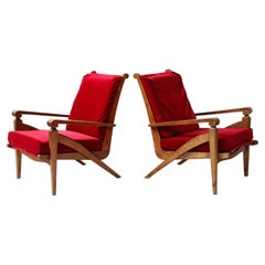 André Arbus Style Pair of Walnut Armchairs, France 1950's