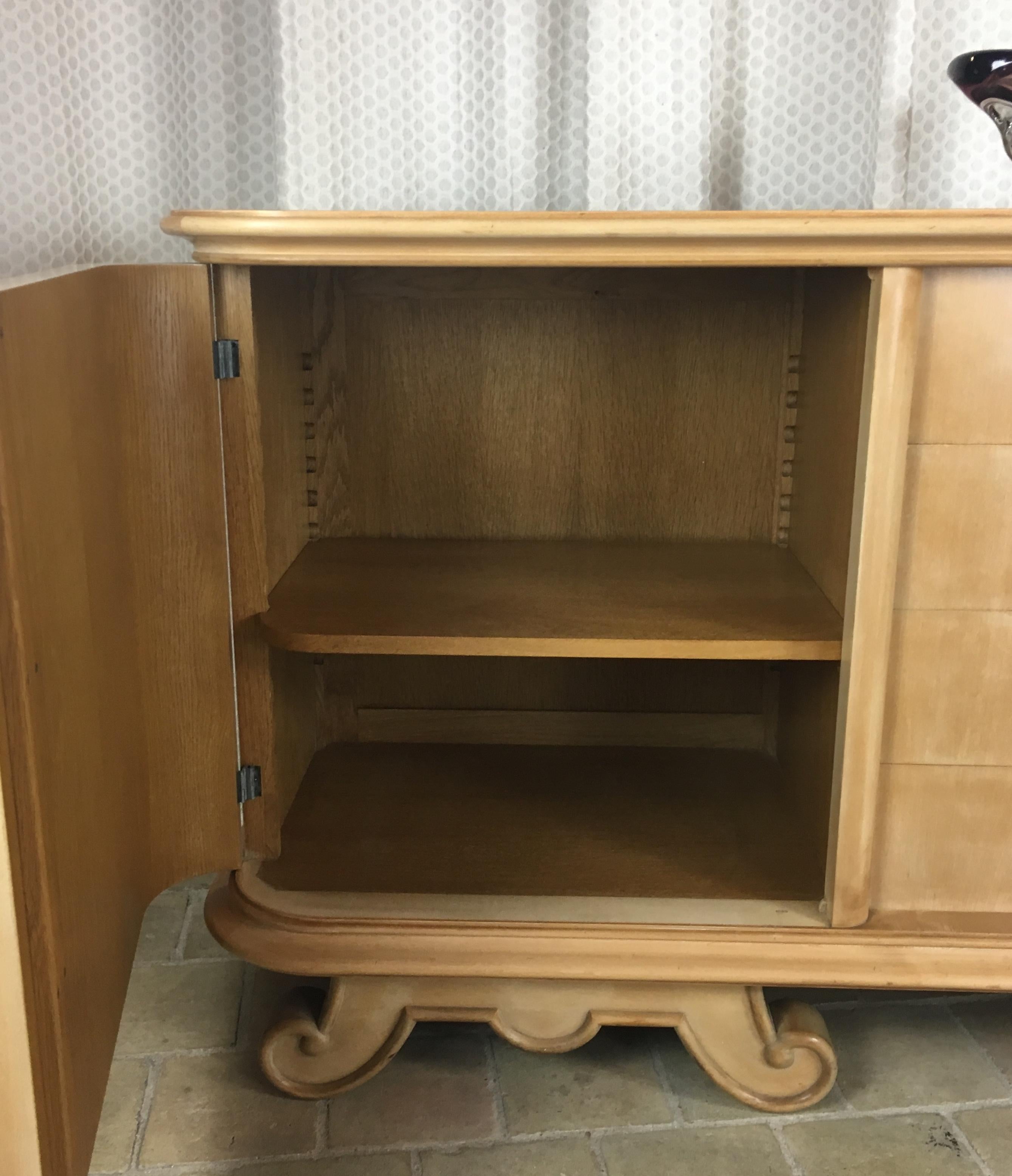 Mid-Century Modern Andre Arbus Style French Mid-Century Credenza Blonde Sycamore For Sale