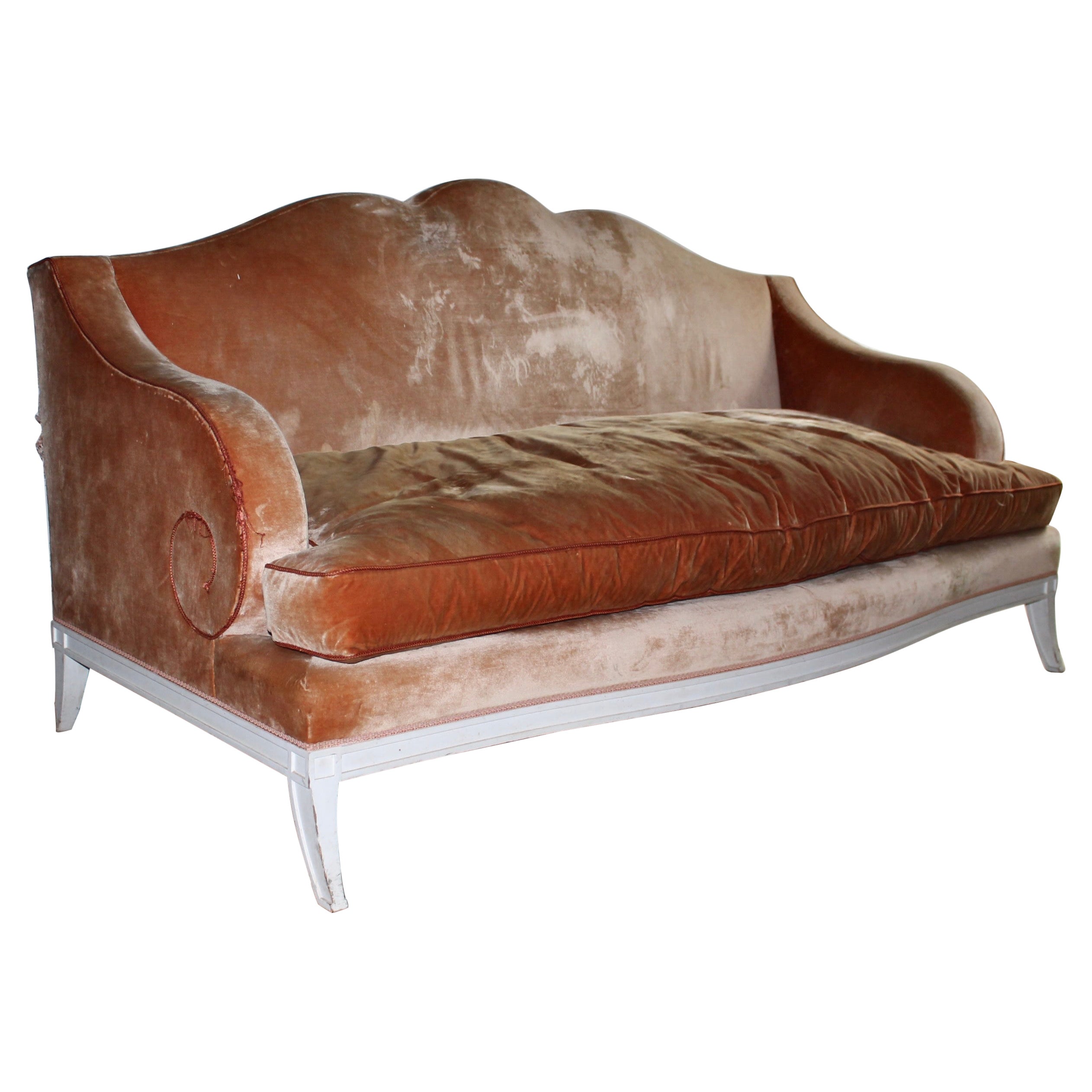 Andre Arbus Stil Robert Couturier Pfirsich Samt Post Modern Sofa