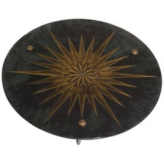 Table tripode de style André Arbus en verre de soleil et bronze, style déco, milieu du siècle, France, 1950