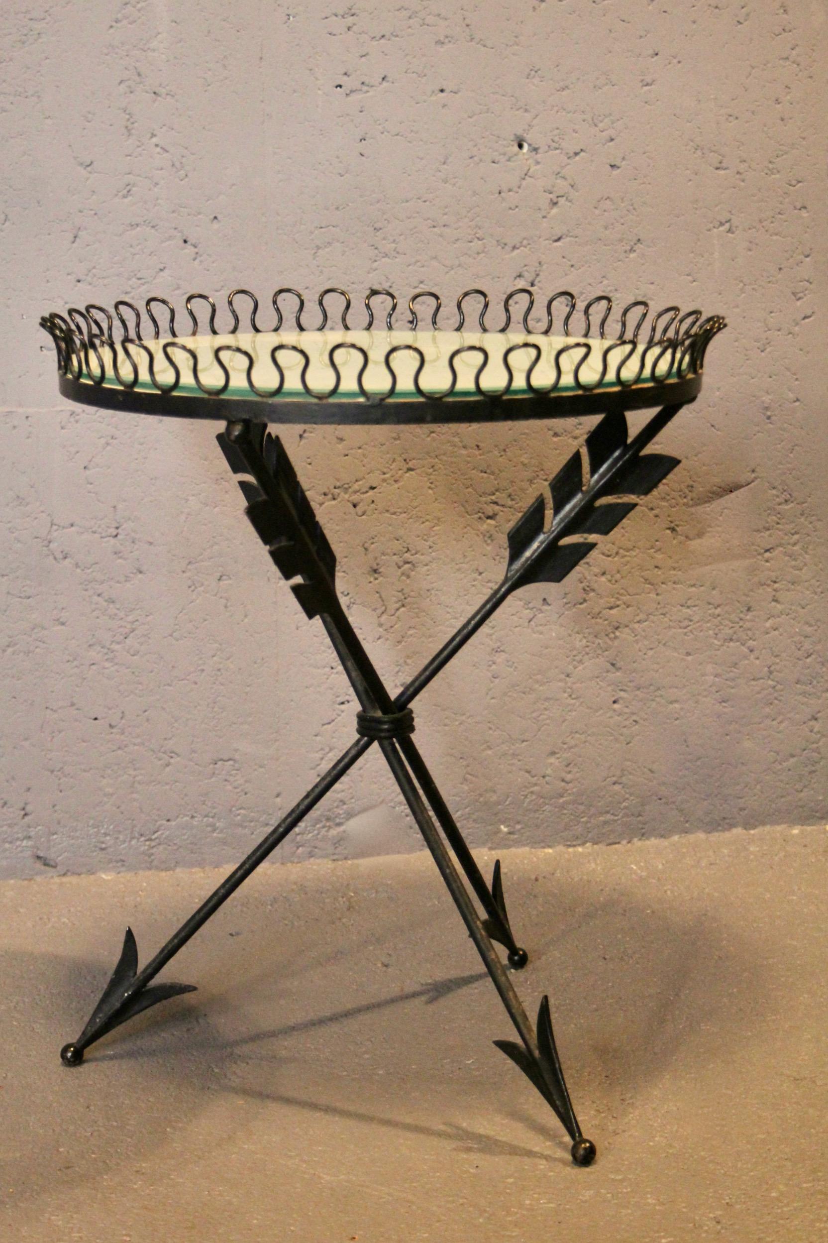 Gueridon in ferro battuto e vetro in stile Andre Arbus In condizioni buone in vendita a grand Lancy, CH