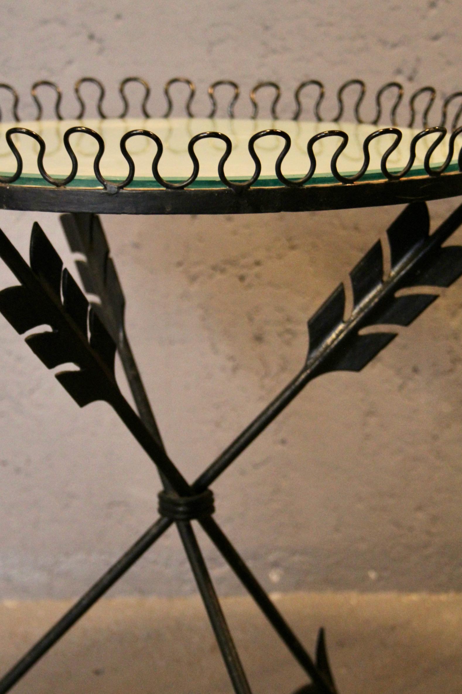 Gueridon in ferro battuto e vetro in stile Andre Arbus in vendita 3