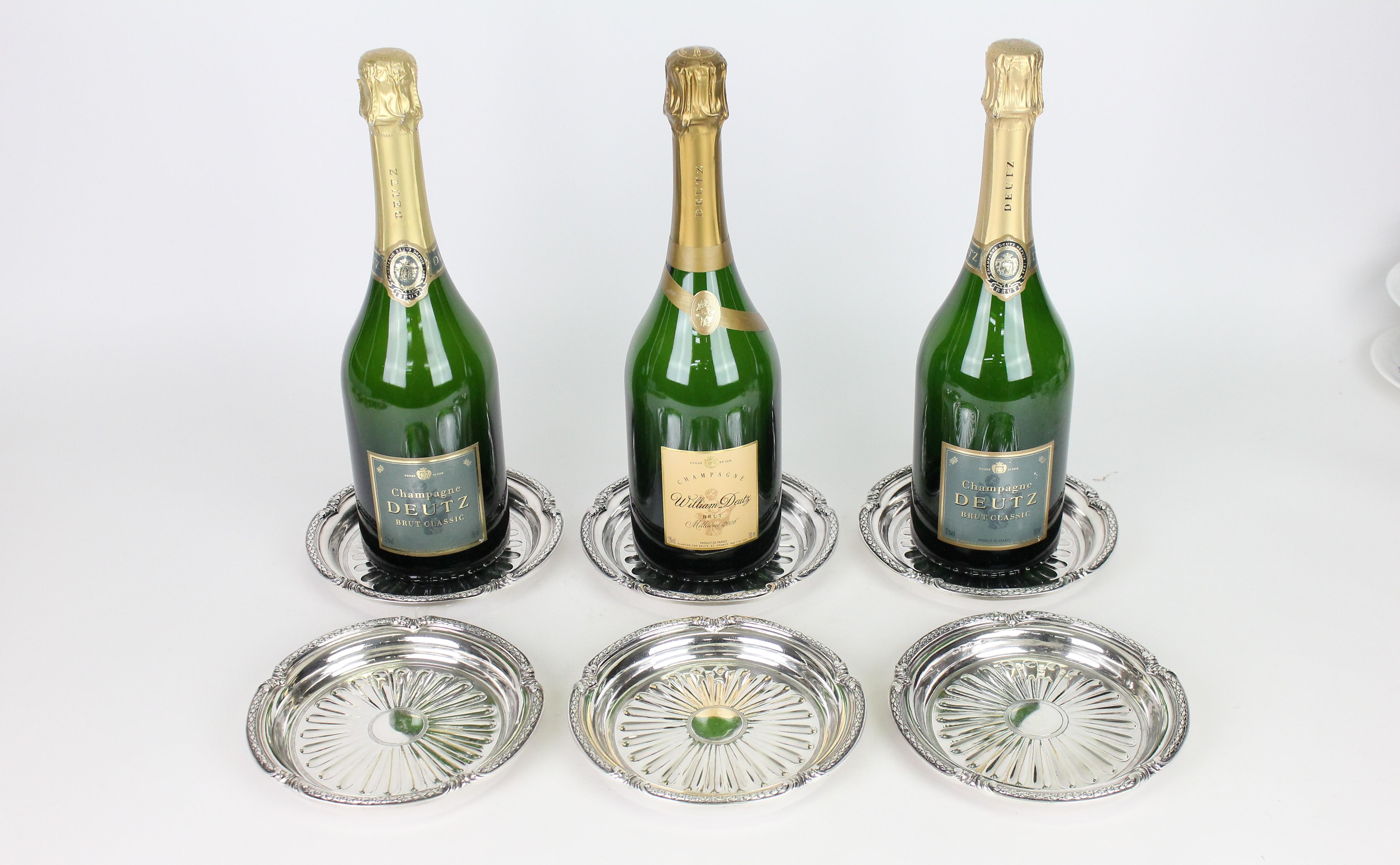 André A. Aucoc Paris Satz von sechs Wein- oder Champagner-Untersetzern aus Sterling Silber. (20. Jahrhundert) im Angebot