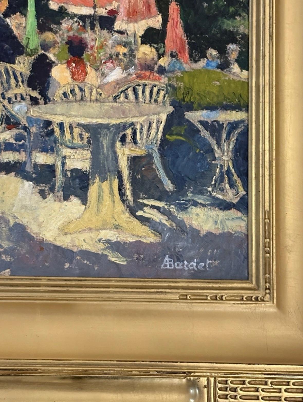 Andre Bardet Original post impression Painting Oil On Canvas “Garden Lunch Scene”. In good condition measures 40x34