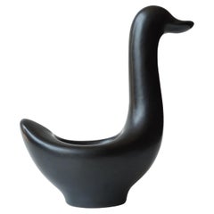 André Baud Black Ceramic Duck Vide-Poche. Vallauris France 1950s