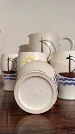 Andre Baud pour Vallauris, ensemble de pichets et 6 gobelets en céramique, années 1960