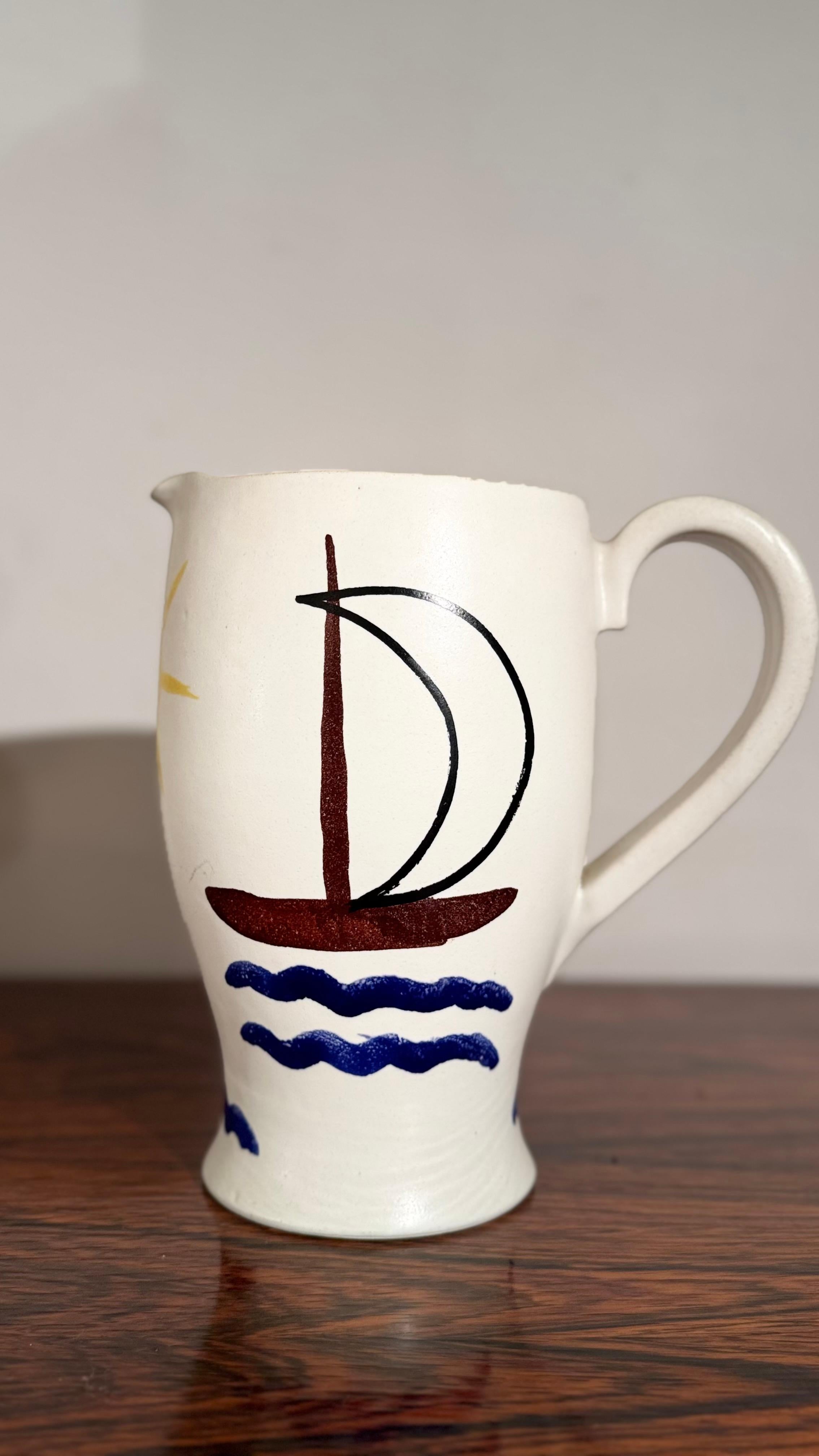 Français Andre Baud for Vallauris, Ceramic Jug and 6 Goblets Set, 1960s en vente