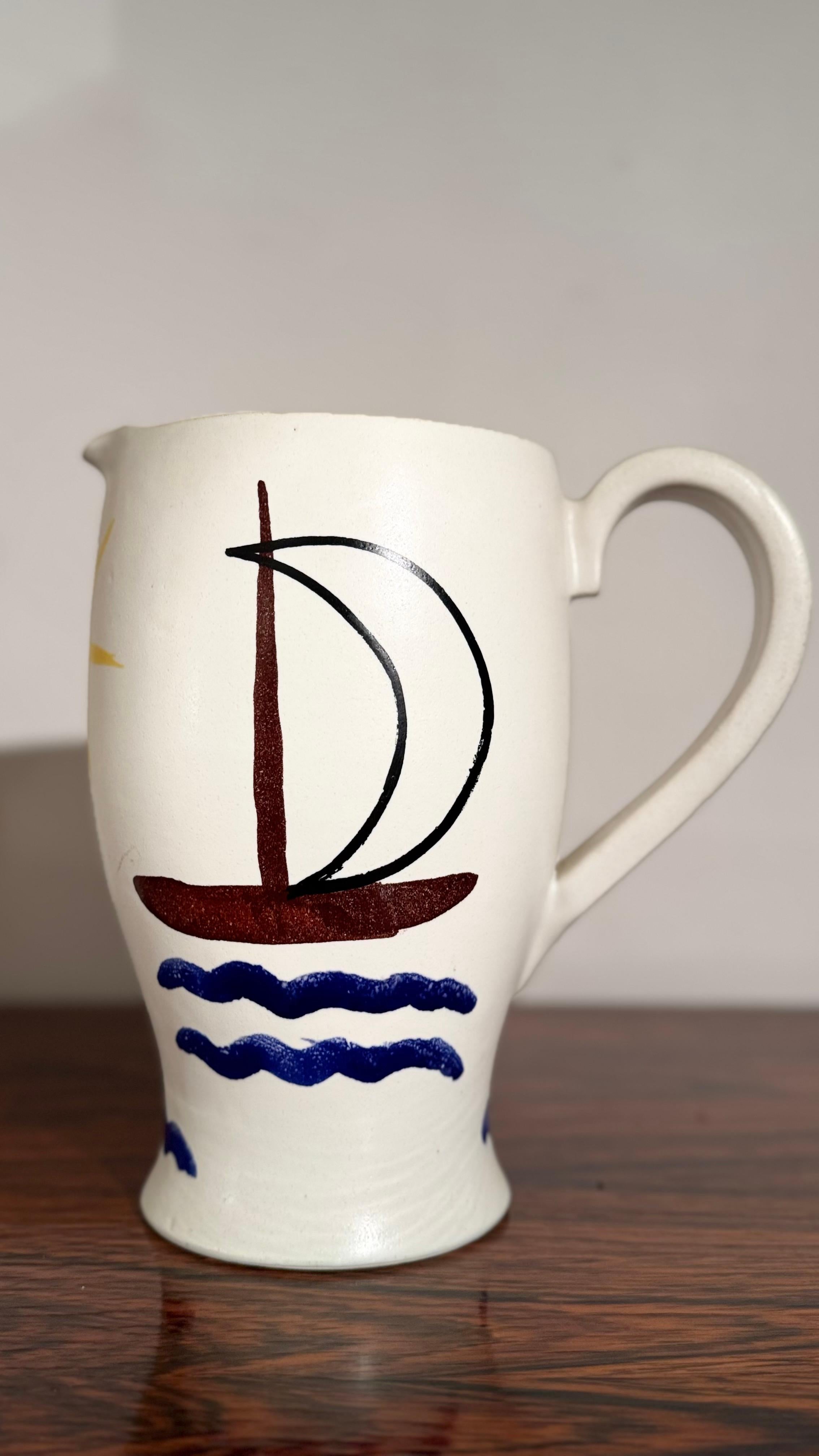 Fait main Andre Baud for Vallauris, Ceramic Jug and 6 Goblets Set, 1960s en vente