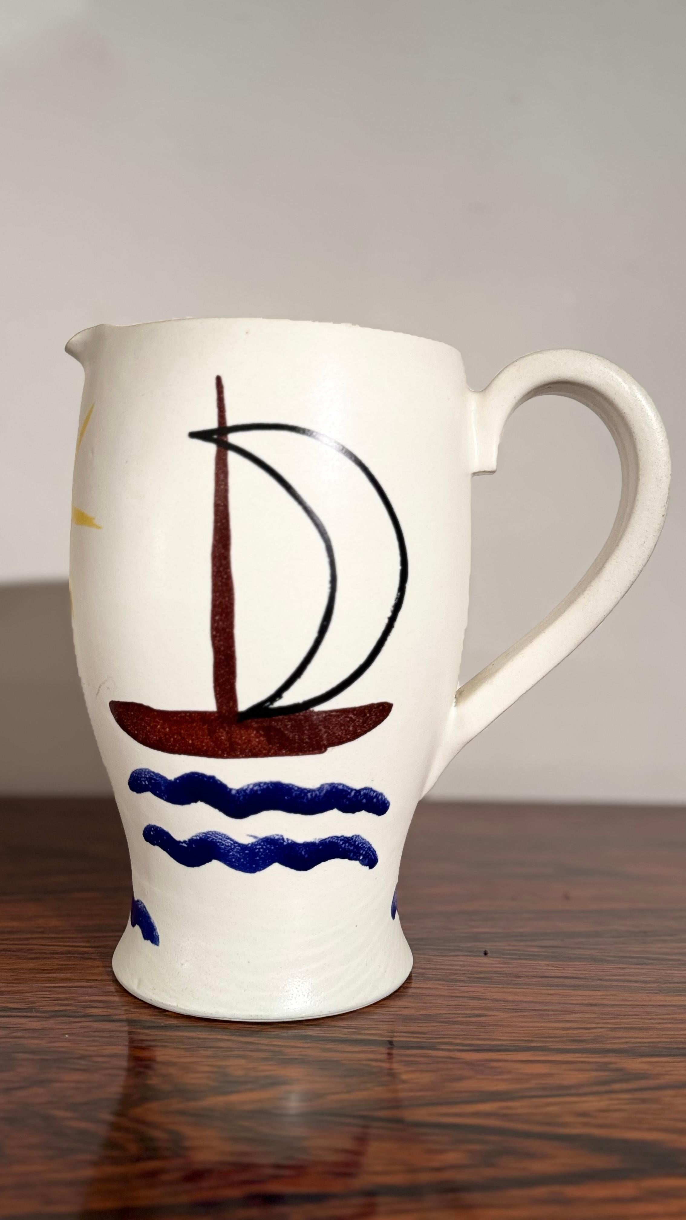 Andre Baud for Vallauris, Ceramic Jug and 6 Goblets Set, 1960s Bon état - En vente à Antwerp, BE