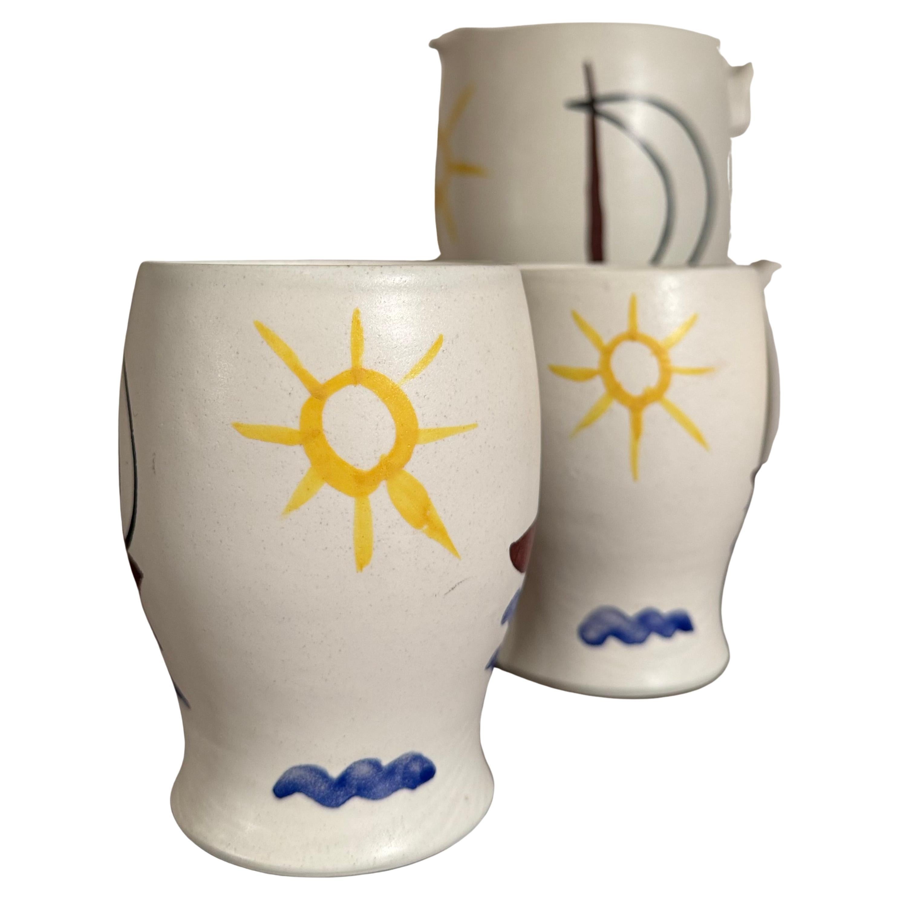 Céramique Andre Baud for Vallauris, Ceramic Jug and 6 Goblets Set, 1960s en vente