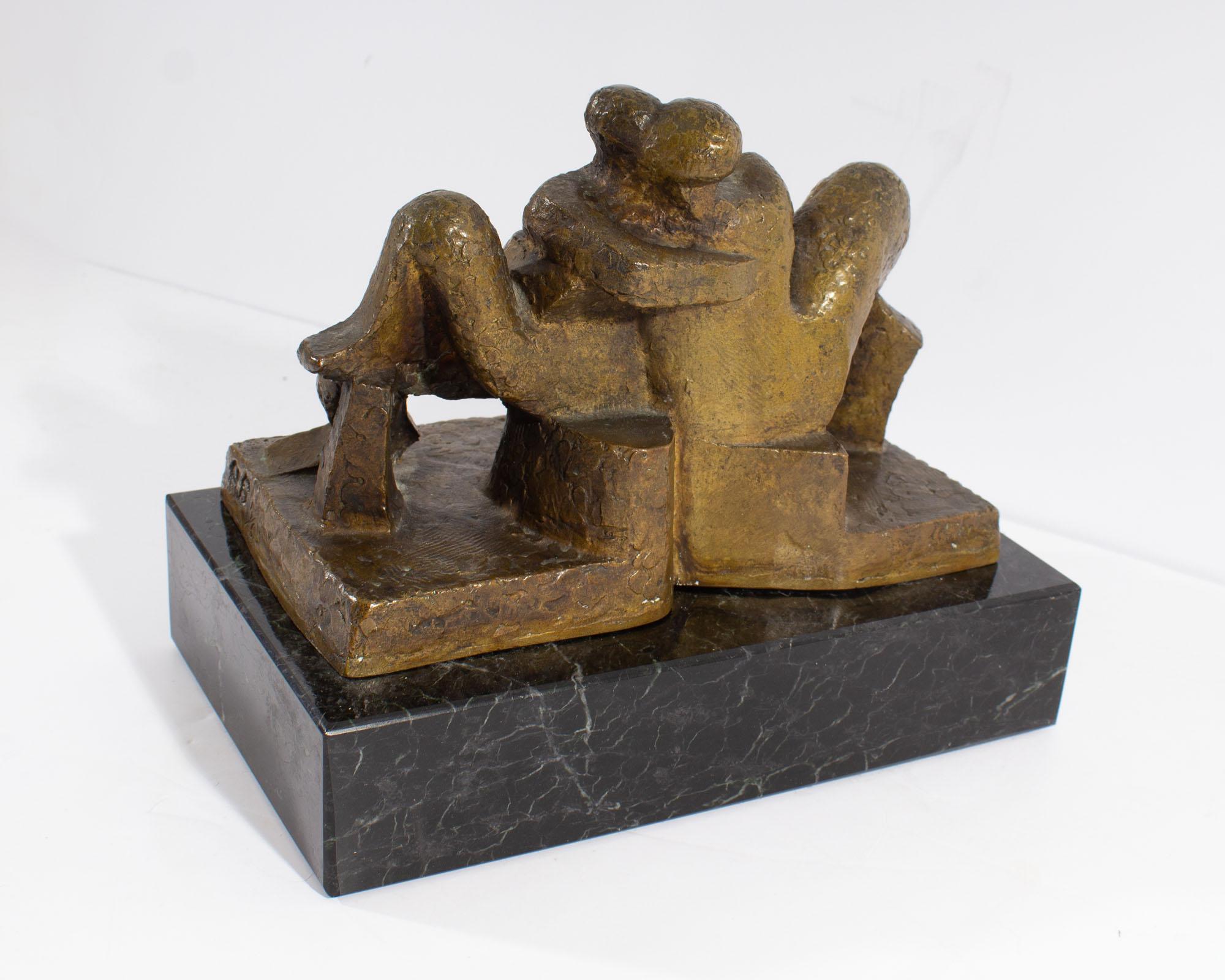 Andre Beaudin “Lovers” Limited Edition Cubist Style Bronze Sculpture  In Good Condition For Sale In Indianapolis, IN