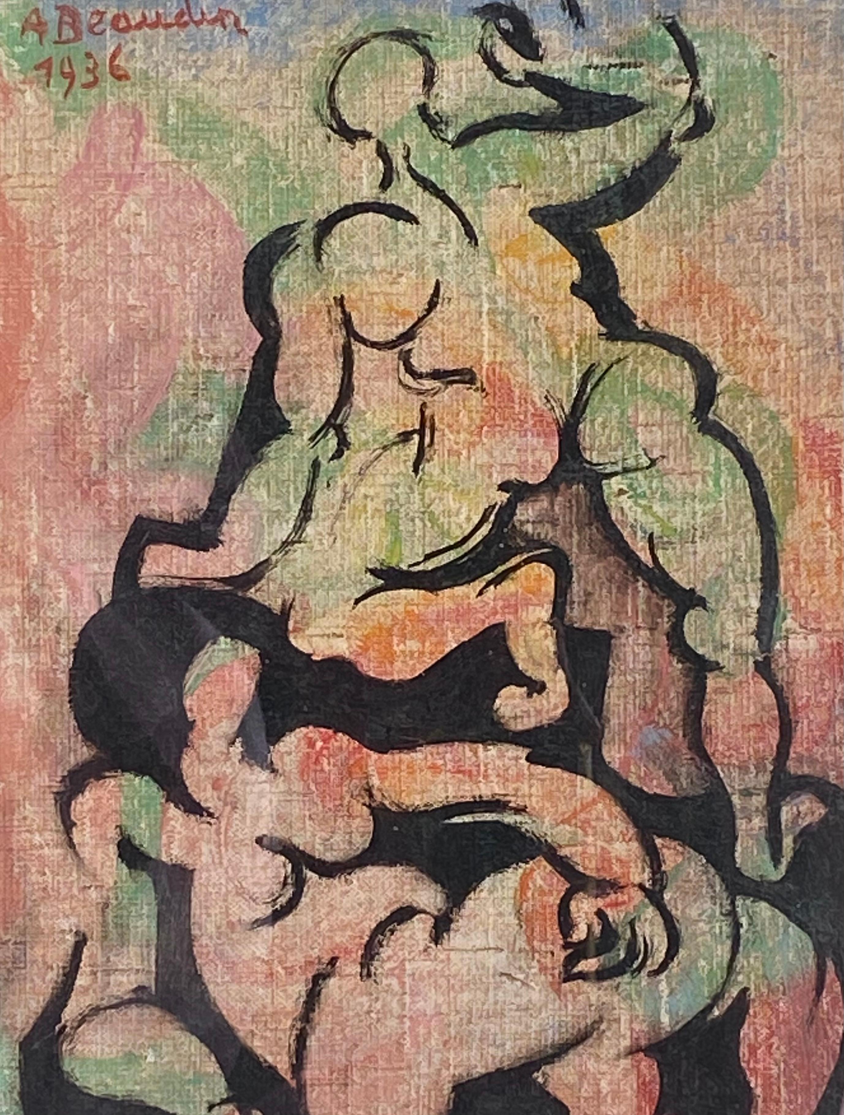 “Modern Nudes” - Brown Nude Painting by Andre Beaudin