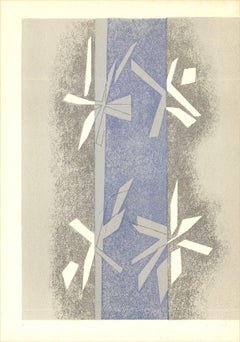 1964 Andre Beaudin 'Composition (Lg)' Modernism Blue, Gray France Lithograph