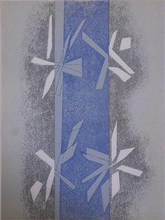 1964 Andre Beaudin 'Composition' Modernism Gray, Blue France Lithograph