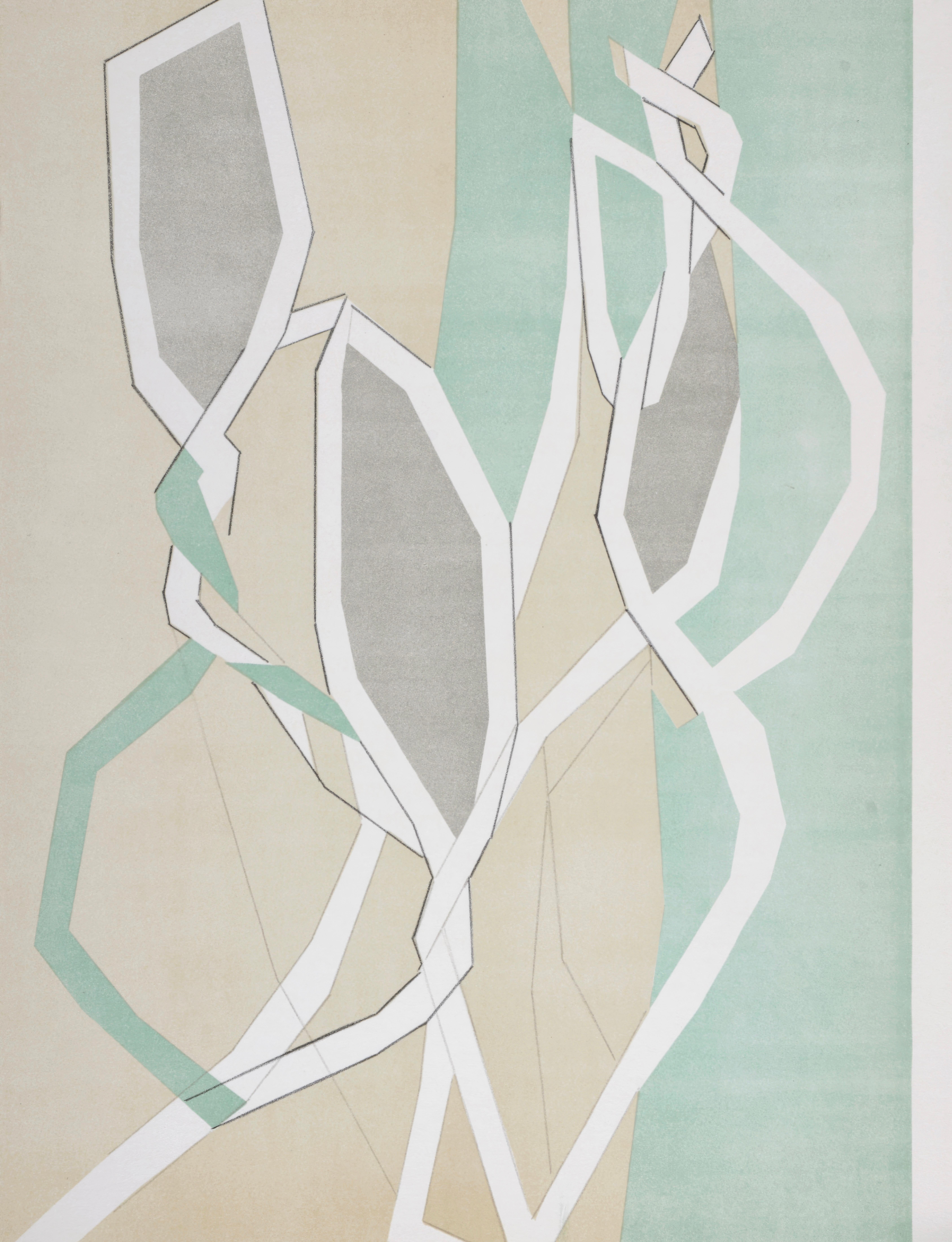 This exquisite lithograph by Andre Beaudin (1895–1979), titled Composition en vert (Composition in Green), from Regards Sur Paris (Views of Paris), originates from the January 22, 1963 issue published by Andre Sauret, Editeur, Paris, and printed by