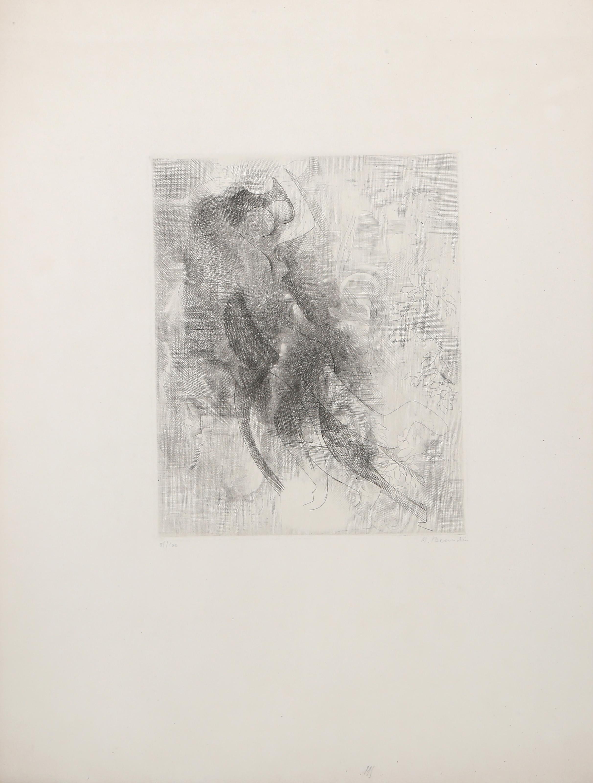 Composition, Signed Surrealist Etching by Andre Beaudin For Sale 1