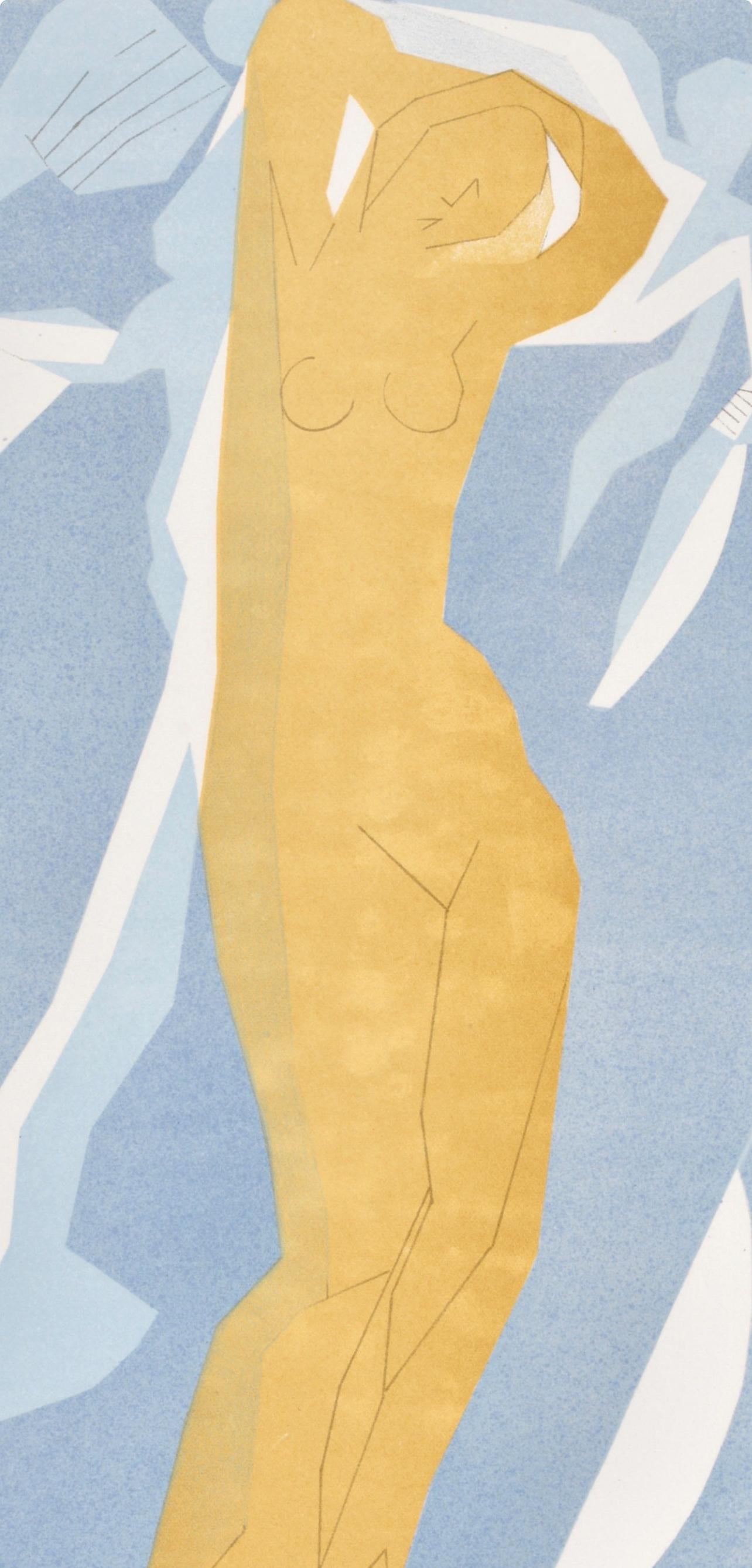 Nu de femme en jaune et bleu, Regards sur Paris, André Beaudin - Print by Andre Beaudin