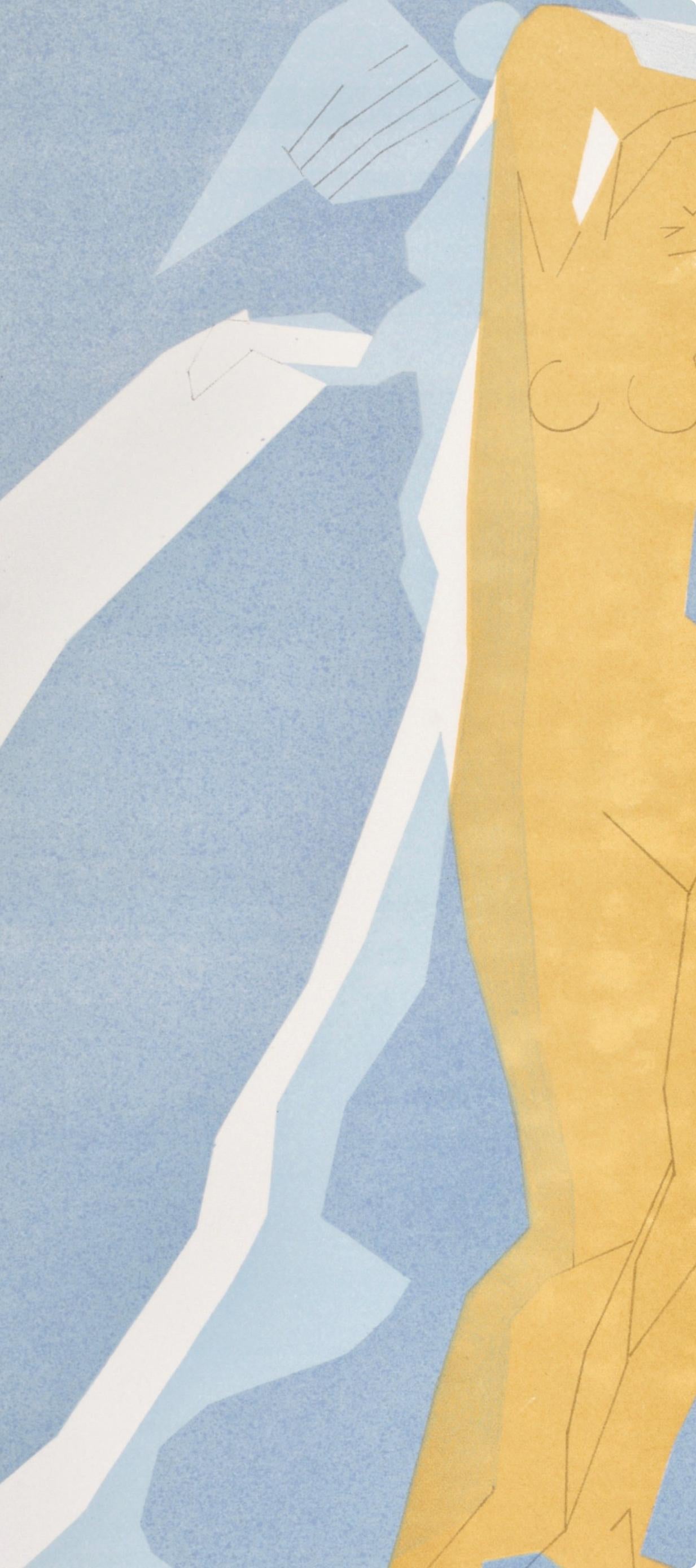 Nu de femme en jaune et bleu, Regards sur Paris, André Beaudin - Modern Print by Andre Beaudin