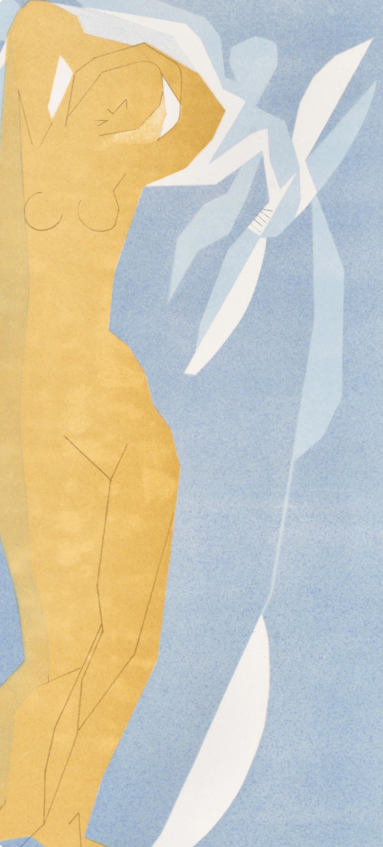 Nu de femme en jaune et bleu, Regards sur Paris, André Beaudin - Blue Landscape Print by Andre Beaudin