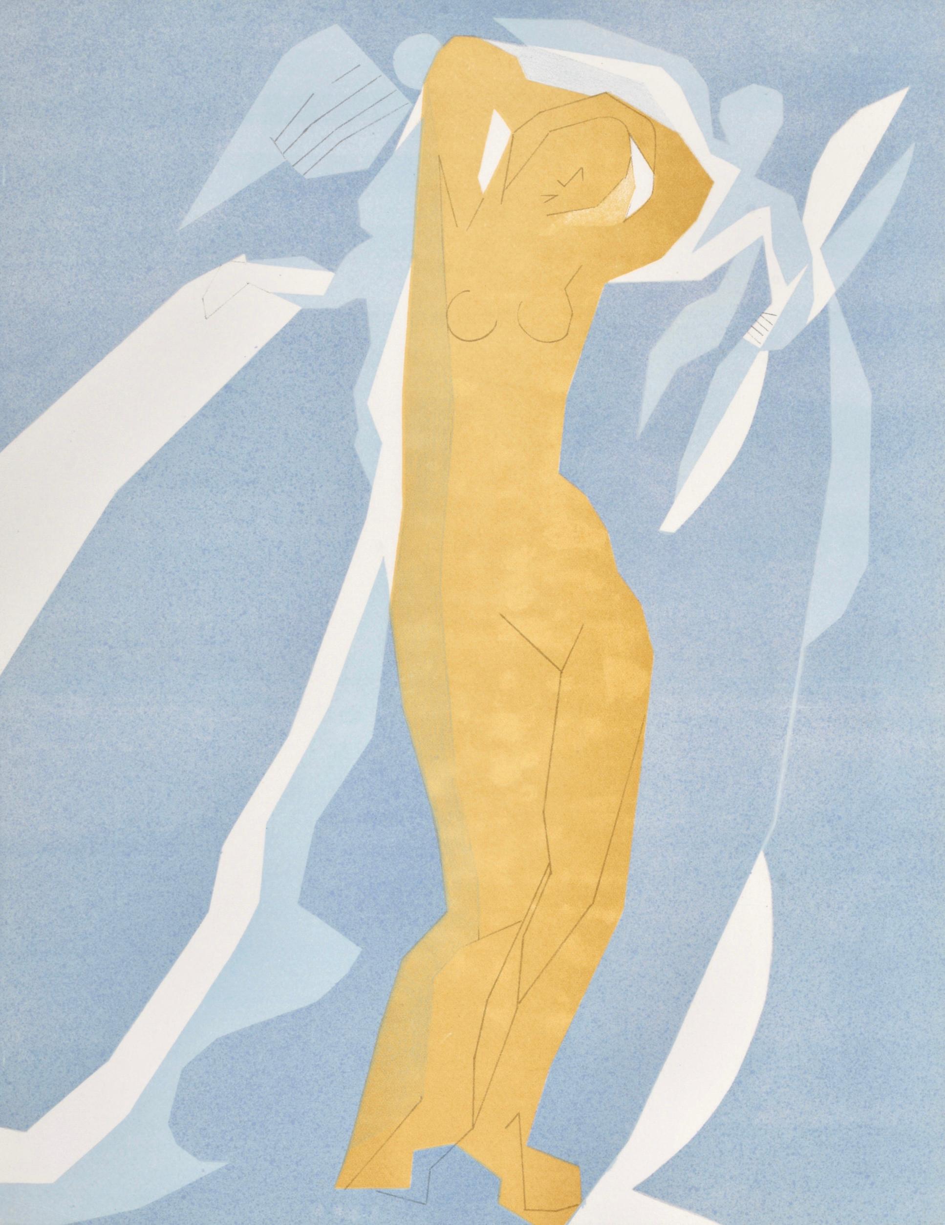 Andre Beaudin Landscape Print - Nu de femme en jaune et bleu, Regards sur Paris, André Beaudin
