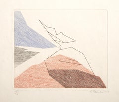 Paesaggio di campo, acquaforte moderna di Andre Beaudin