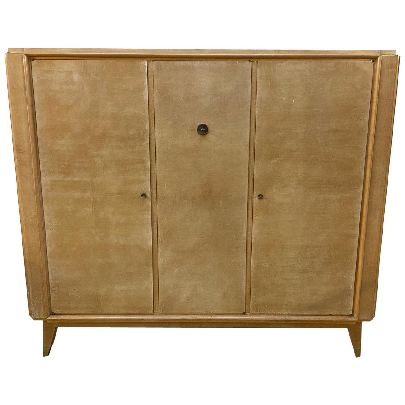 André Beaudoin, Art Deco Cabinet in Sycamore and Bronze, circa 1940-1950 For Sale
